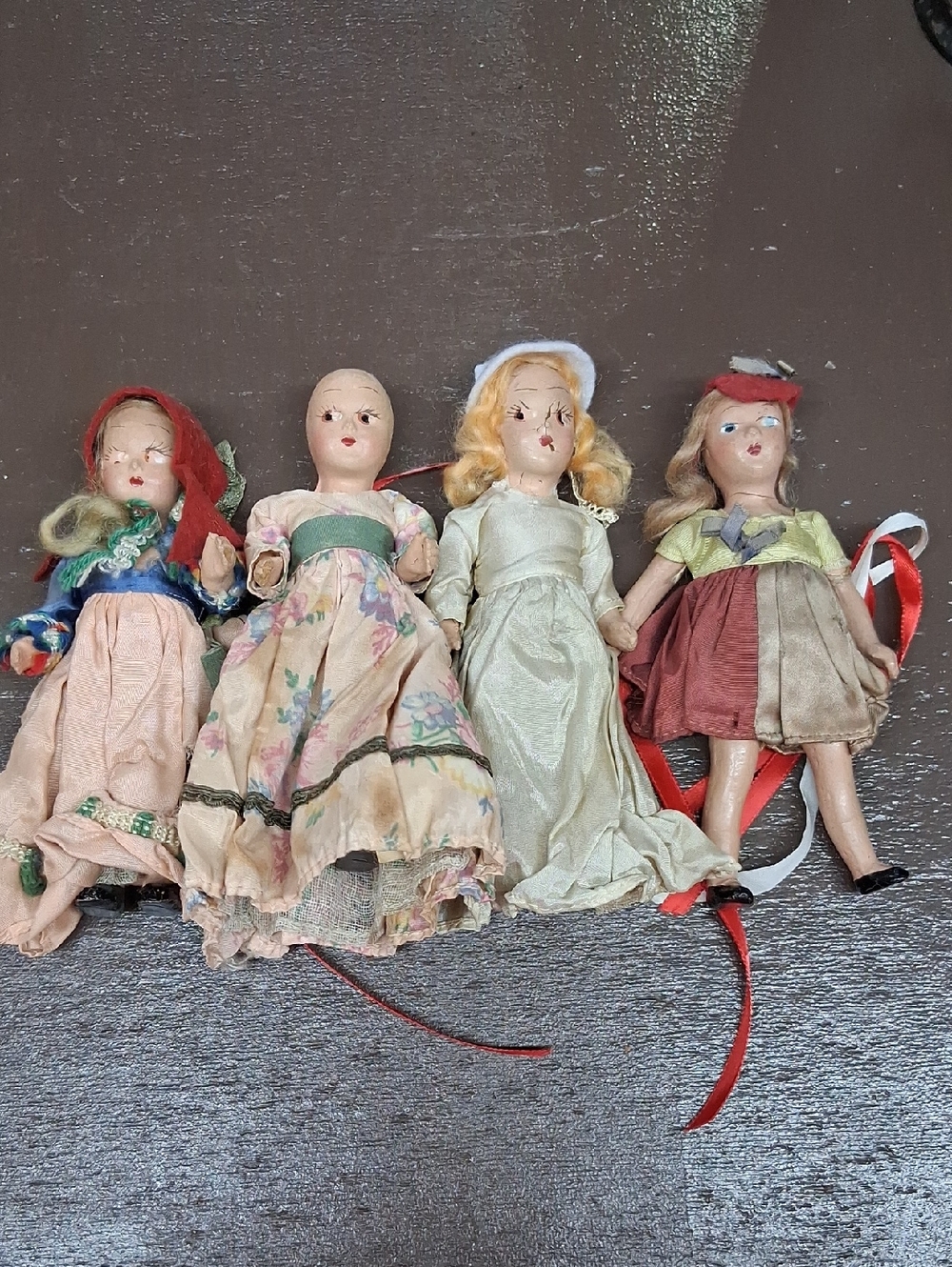 4 Antique 1940's Composition 8" Princess‎ Ann Dolls clay bisque